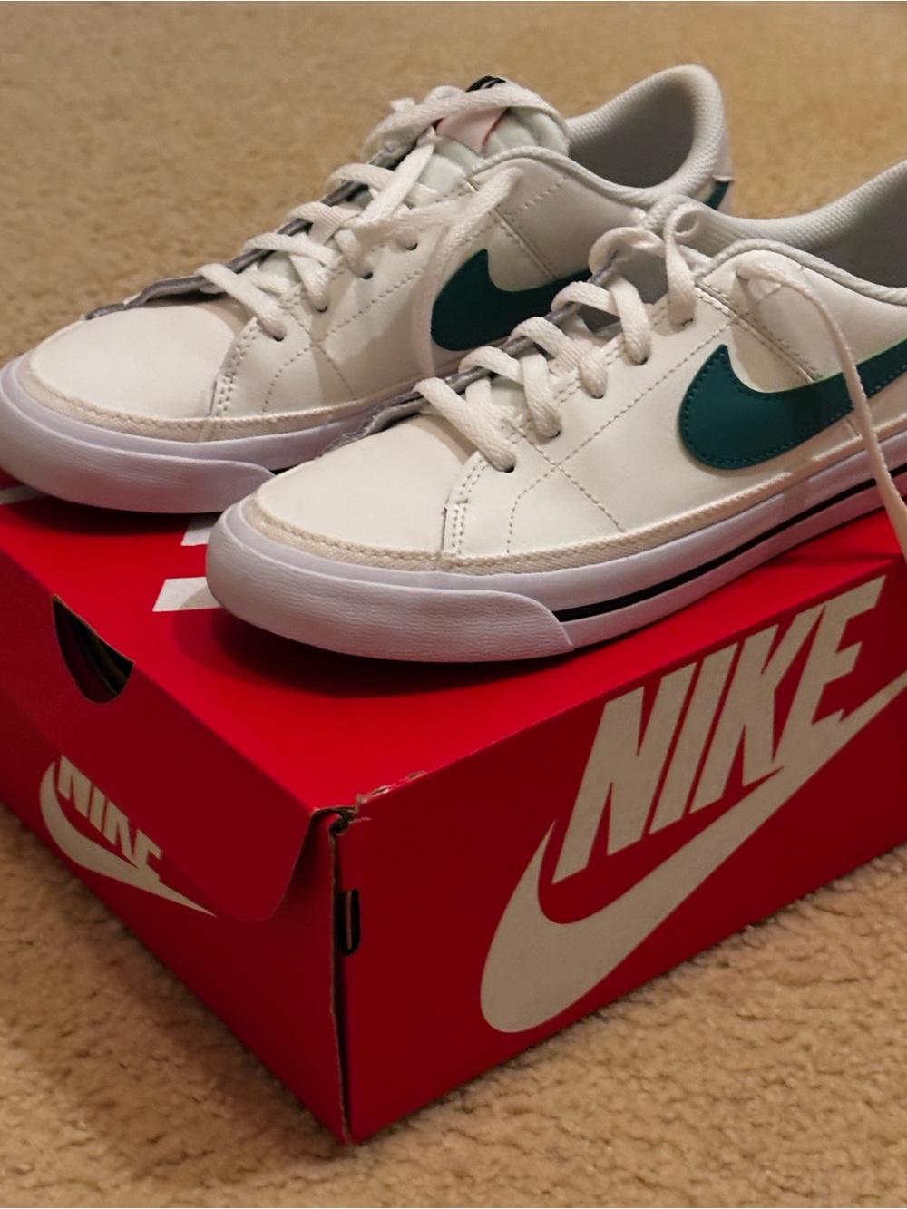 Nike Court Legacy White Sneakers with Green Swoosh